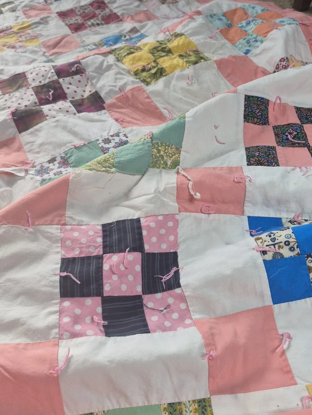 Handmade Patchwork Quilt in Pink and Multi-Color 52